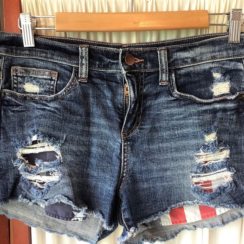 Harper Women’s American Flag Jean Shorts Distressed Size 28